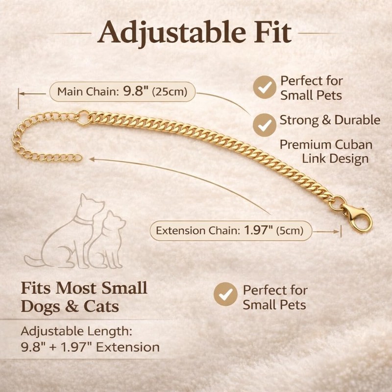 Cwyza Gold Cat Chain Collar with Removable Bell