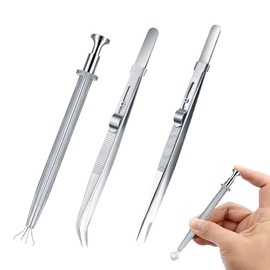 Vierone 3Pcs Piercing Tool Set - Stainless Steel Tweezer Clamp - Straight, Curved & Diamond Jewellery Tweezer - Piercing Ball Grabber