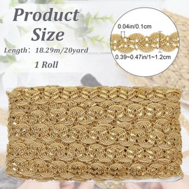 CRASPIRE 20 Yard 3/8 inch Gimp Braid Trim Polyester Gold Metallic Edge Woven S Wave Lace Ribbon Fabric Upholstery Hand DIY Crafts for Gift Cable Ties Sewing Curtain Slipcover Costume Accessories