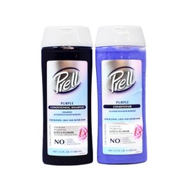Prell Purple Shampoo and Conditioner Set for Blonde Gray Silver Hair, Lotus Flower, Color Safe, 13.5 fl oz Each