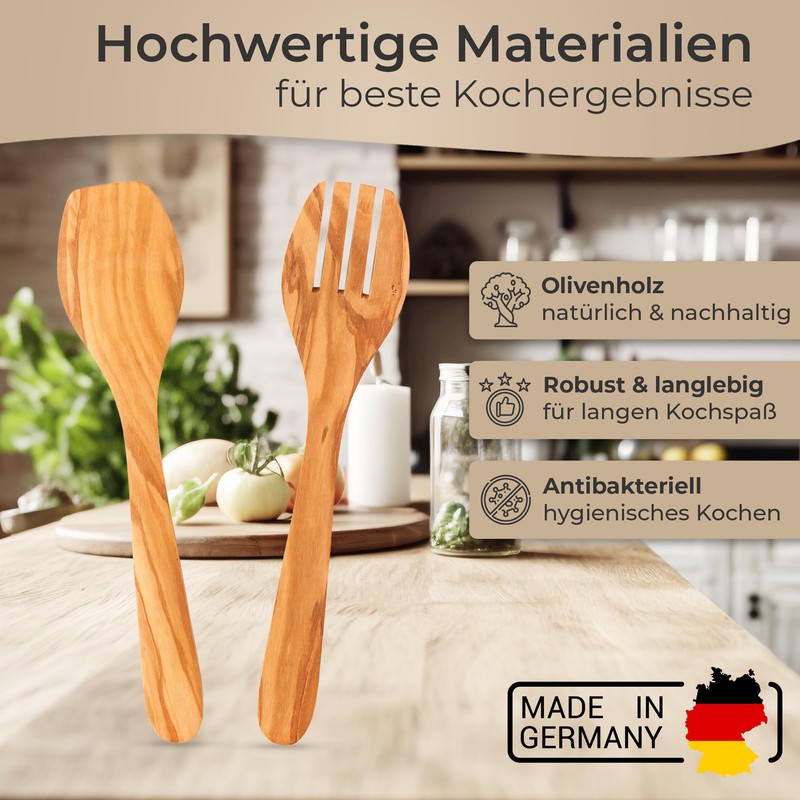 TOPANBIETER 999 Salad Servers Olive Wood 30 cm Sevierbesteck Olive