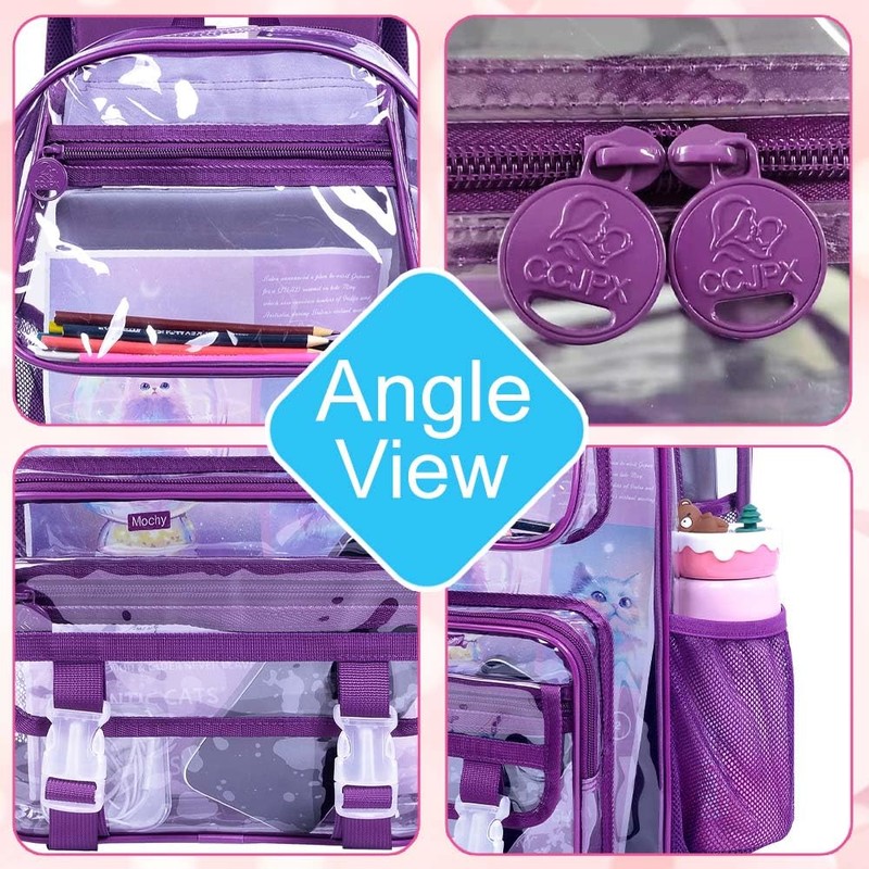 KLFVB Clear Backpack Heavy Duty, 3PCS Girls See Through School