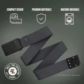 Groove Life Groove Belt Ultra Deep Stone/Black - Men's Stretch Nylon Belt with Magnetic Polymer Buckle, Lightweight, No-Slip Locking Bar, Machine Washable - X-Small (23-27")