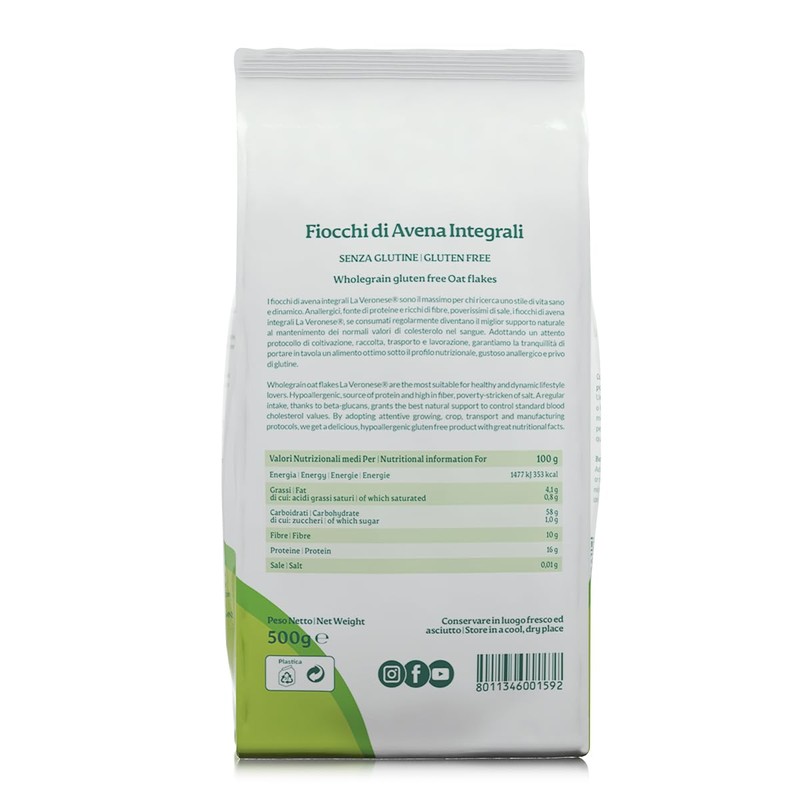 La Veronese | Fiocchi d'Avena Integrale, Fiocchi Piccoli, Senza Glutine,