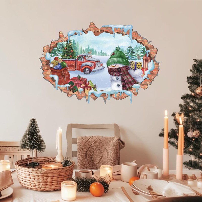 IARTTOP Large 3D Snowman Wall Decal Merry Christmas Tree Wall