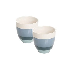 Tranquillo Set of 2 Stripes Cups for Tea, Coffee and Other Drinks Ceramic with Satin Glaze, Blue, 8 x 8 x 8 cm, 200 ml