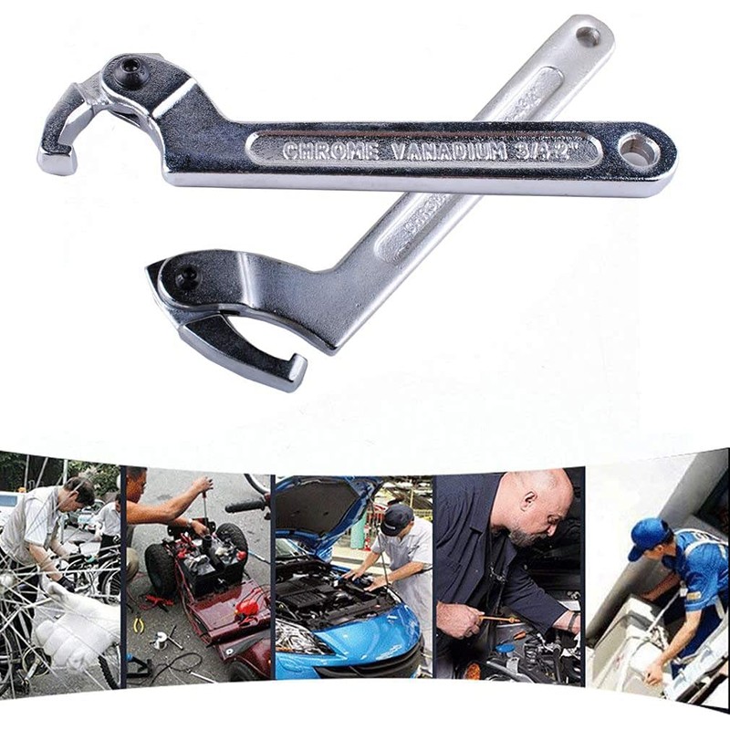 Wadoy Adjustable C Spanner Hook Wrench Chrome Vanadium 3/4-2"(19-51Mm)+2-4 3/4"(51-121Mm)