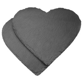Pack of 2 20 x 20 cm Slate Serving Plates, Slate Plates Heart, Anthracite Slate Plate for Serving & Labelling, Black Slate Hearts for Buffet Sushi Cheese