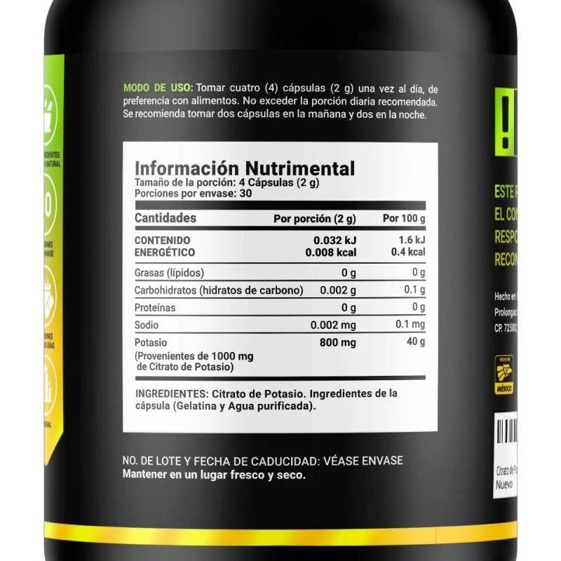 Citrato De Potasio De 120 Cápsulas. Potassium Citrate B Life