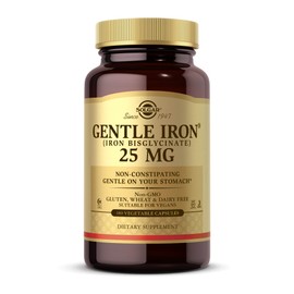 SOLGAR Solgar Gentle Iron (Iron Bisglycinate) 20 mg Vegetable Capsules - Pack of 180 - Reduces Constipating Effects - Gentle on the Stomach - Vegan and Gluten Free