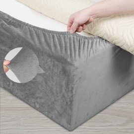DUJUIKE Velvet Bed Frame Cover, Bed Base Wrap Cover, Alternative to Traditional Valance Bed Sheet Skirt Cover, Fully Elastic Around The Base of Your Bed, Easy to Install (King Bed:78-83", Light Grey)