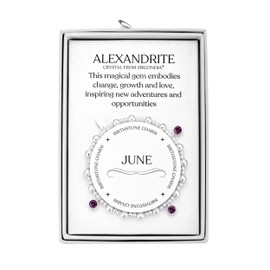 Philip Jones June (Alexandrite) Birthstone Stretch Charm Bracelet with Quote Gift Box