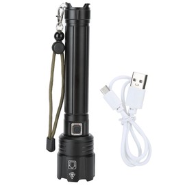 P90 Super Bright IPX4 Waterproof LED Flashlight USB Charging Zoom Tactics Torch with Power Display for Outdoor CampingBlack