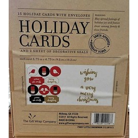 THE GIFT WRAP CO. 15 HOLIDAY CARDS W/ ENVELOPES AND 2 SHEETS OF DECORATIVE SEALS