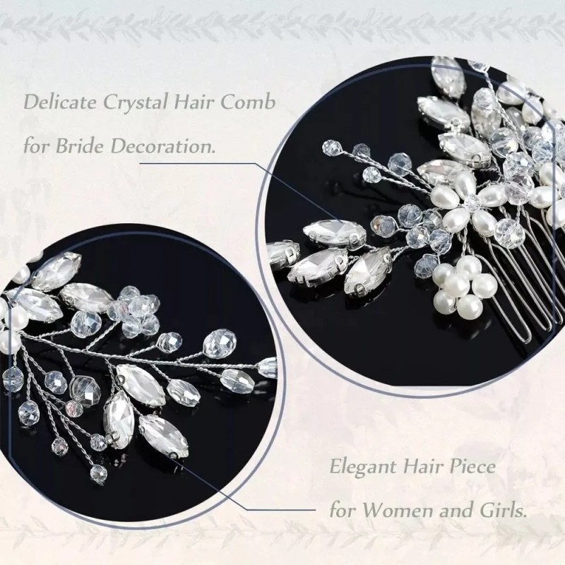 Tiara De Cristal Y Perlas Novia Peine El Pelo De