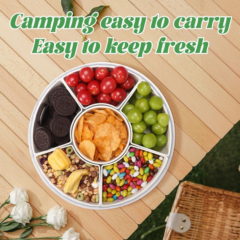 Snackle Box Container Divided Serving Tray with Lid, 6-Compartment Portable