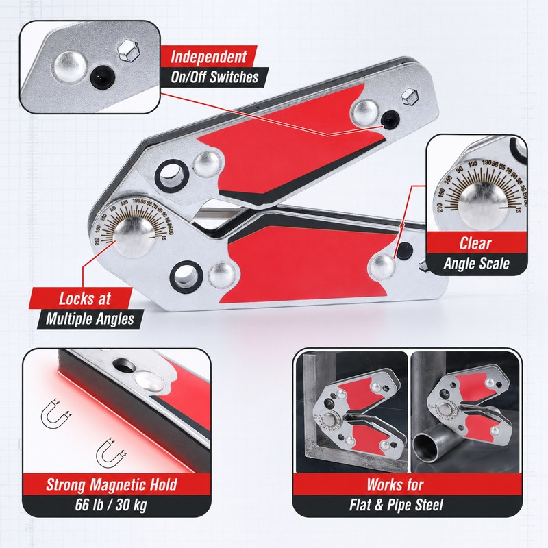 Adjustable Welding Magnet for Steel Fabrication – 20°–200° Magnetic Angle