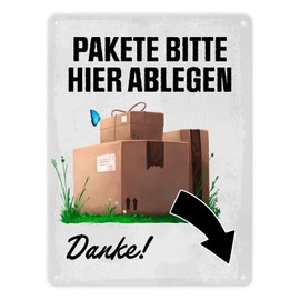 Metal Sign 15 x 20 cm - Arrow Right Tin Sign Shows the Parcel Messenger Where the Parcel Should Be Placed