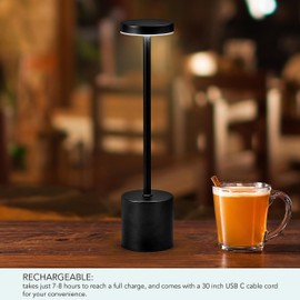 Mikasa LED Cordless Metal Table Lamp, Portable Rechargeable 5,000 mAh, 3 Color Stepless Dimming, Gold, 3.15x3.15x13.5 Inch