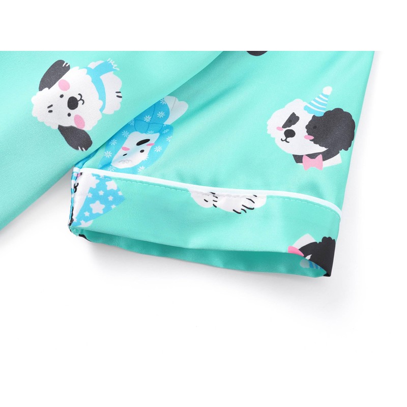 Beezizac Silky Satin Pajama for Girls - Green Dogs Coat