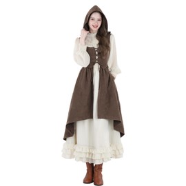 NSPSTT Renaissance Corset Medieval Hooded Dress for Women Bustier Medieval Dress Renaissance Costume, Brown, Small