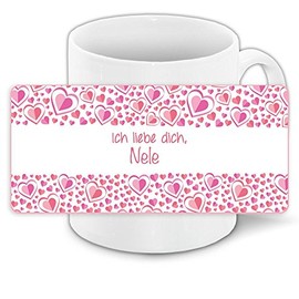 Tasse mit Namen Nele und schönem Motiv mit rosa Herzen zum Valentinstag - Liebestasse Keramiktasse Freundschafts-Tasse
