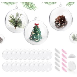 KARBRING 20Pcs Clear Fillable Baubles for Crafting 8cm, Clear Plastic Christmas Baubles with Snowflakes Feathers, Shatterproof Christmas Ornaments Hanging Balls for DIY Home Decorations