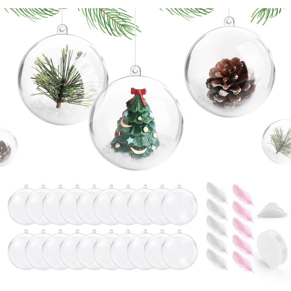 KARBRING 20Pcs Clear Fillable Baubles for Crafting 8cm, Clear Plastic