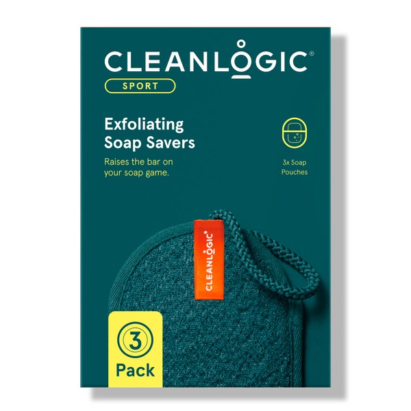 Cleanlogic Sport Exfoliating Soap Savers, Removes Dry & Dead Skin, Black/Grey, Vegan-Friendly - Pack of 3