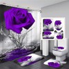 Purple Rose Bathroom Set with Shower Curtain and Non-Slip Rugs,