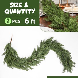 Dingion 2 PCS 6 ft Christmas Cedar Garland - Artificial Realistic Decorations Cedar Pine Needles Faux Garland for Seasonal Holiday Decor - Suitable for Table, Mantel, Stair