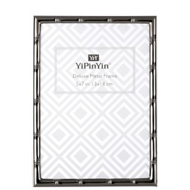 YiPinYin 5x7'' Bamboo Detail Designs Black Metal Picture Frame 2pack, Charcoal black Plated Baby Nurse Photo Frames 5x7'' With Soft Touch Velvet Backing for Desktop and Wall Décor(Black)