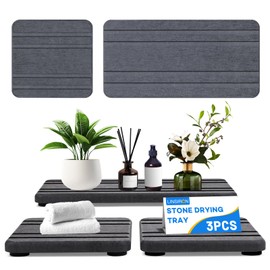 LINSIRON 3PCS Stone Drying Tray,Water Absorbing Stone Tray,Countertop Fast Drying Counter Trays,Stone Quick Dry,3.94x7.87 Inch and 3.94x3.94 Inch Grey