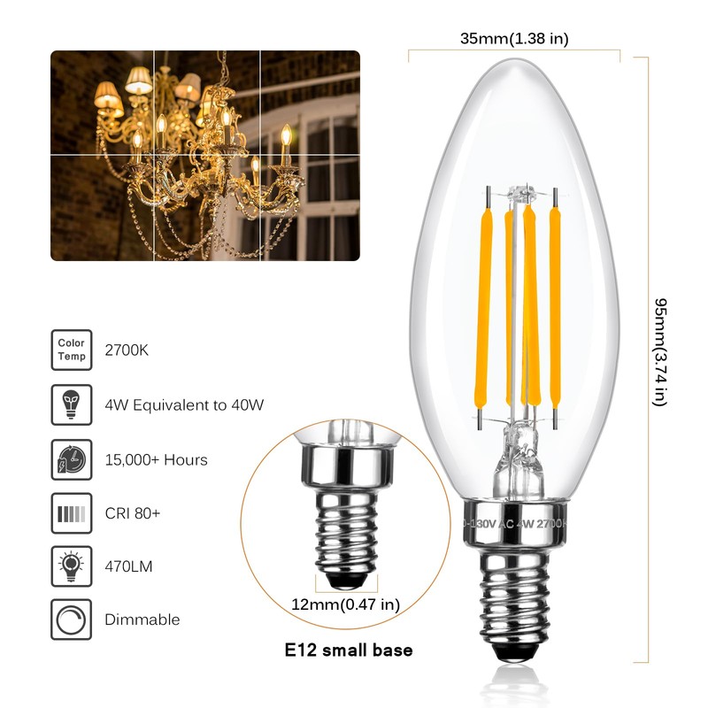 Brtstiun Dimmable E12 LED Bulb Candelabra Bulbs 40Watt Equivalent, 2700K