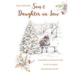 Piccadilly Greetings Christmas Card To a Special Son & Daughter In Law Forest Cuddle - 9 x 6 inches