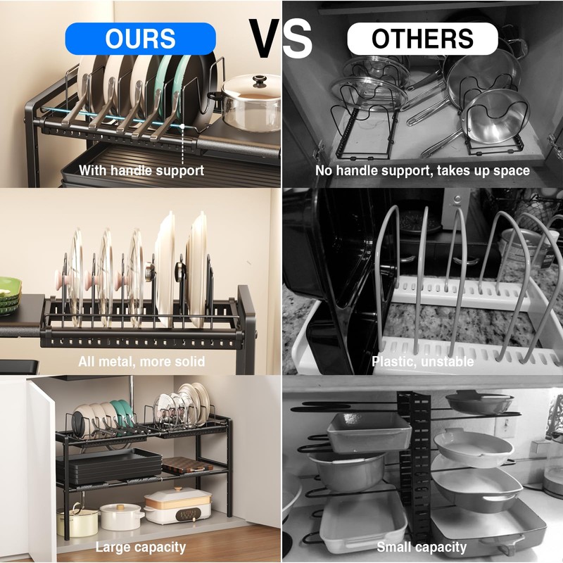 Mustorn Pots and Pans Organizer Under Cabinet, Expandable 2 Tier