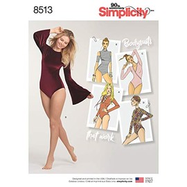 Simplicity Pattern 8513 A (XS-S-M-L-XL) Misses' Knit Bodysuits, Paper, White, 22 x 15 x 1 cm