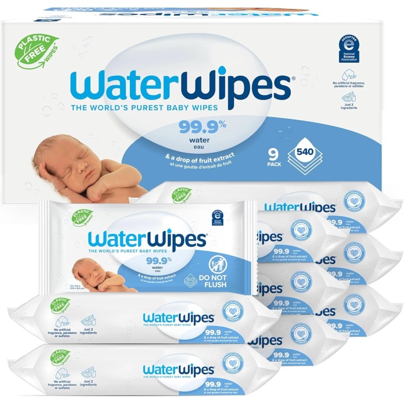 WaterWipes Plastic-Free Original Baby Wipes, 99.9% Water Based Wipes, Unscented