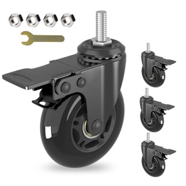 MALLLALA 3" Swivel Caster Wheels with Imperial 5/16"-18 Threaded Stem,Set of 4,Heavy Duty Threaded Stem Casters with Safety Dual Brakes,Load Capacity 150lbs Per Castor for Cart,workench,Furniture