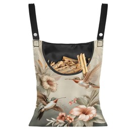 CREAMIC Hummingbird Clothes Pin Bag Poeny Flowers Clothes Pin Hanging Bag Fashion Clothespin Organizer Bag Portable Clothespin Storage with Large Opening Clothespin Storage for Small Items