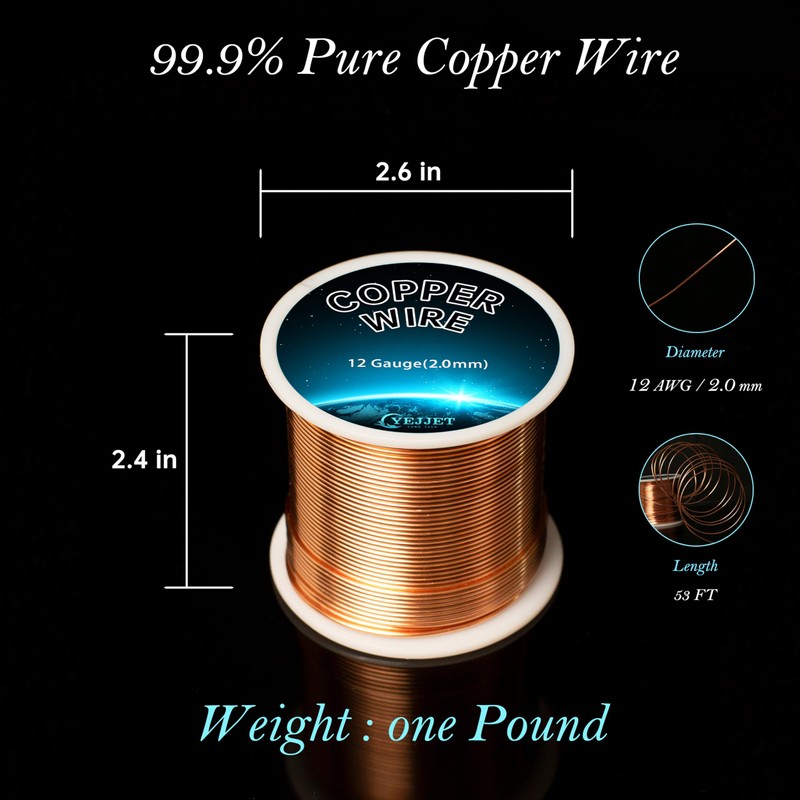 99.9% Pure 12 Gauge Copper Wire for Jewelry Making, 1