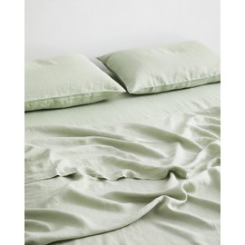 Bed Threads - Linen Fitted Sheet - 100% French Flax Linen - 170 GSM - Luxury & Eco-Friendly - Breathable, Durable & Soft - Single Fitted Sheet Only - Machine Washable - Full - Sage