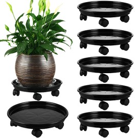 6 Packs Plant Caddy with Wheels 11.8" Plastic Rolling Plant Dolly Coasters Heavy-duty Wheeled Planter Mover Rollers Indoor Outdoor Wheeled Flower Pot Base Suacers with Casters, Black