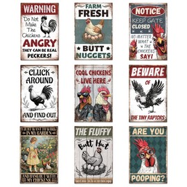 GLASSWINDS 9 Pcs Chicken Coop Signs, Funny Chicken Signs Chicken Decor Outdoor 8×12 Inch, Chicken Metal Tin Sign Chicken Coop Accessories for Farm Yard Garden Easter Chicken Lovers