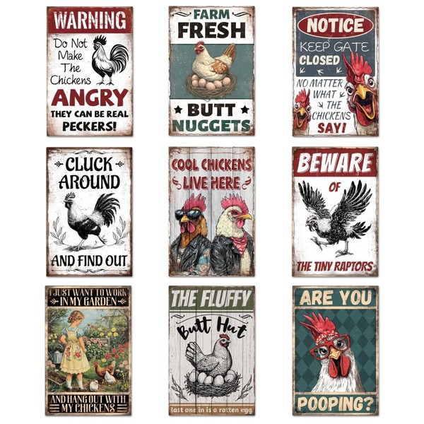 GLASSWINDS 9 Pcs Chicken Coop Signs, Funny Chicken Signs Chicken