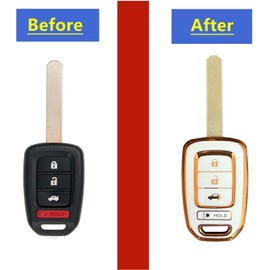 TAPAYICA for Honda Key Fob Cover Gold Keychain TPU Key Fob Shell Fit for Honda Accord Civic CR-V HR-V (White-Gold)