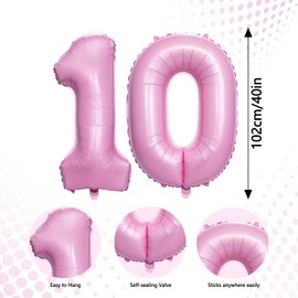 BlingABC 40 Inch Pastel Pink Number 10 Balloons 10th Birthday Decoration