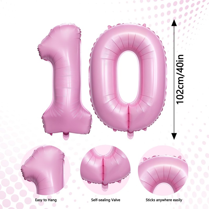BlingABC 40 Inch Pastel Pink Number 10 Balloons 10th Birthday