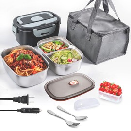 JWZILMR Electric Lunch Box Heater - 2x1.5L Portable Food Warmer, 3-in-1 Lunchbox, Fast Heating, Leak-Proof, BPA-Free, for Office, Car, Travel & Home Use