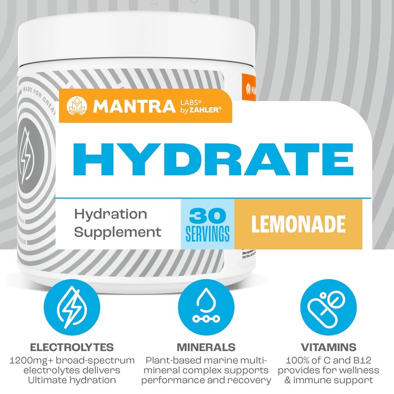 Zahler Mantra Game-Changing, Great-Tasting, Sugar-Free Hydration Supplement, Lemonade Flavor, 30